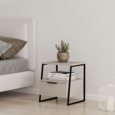 Mesita de noche VELIA crema/negro 1 cajón y hueco