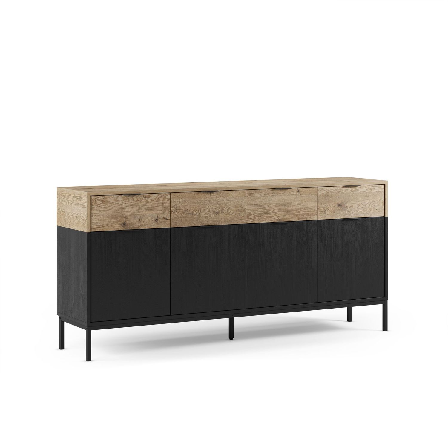 Aparador Marion 4 puertas 4 cajones roble-k/negro