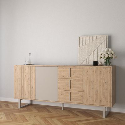 Aparador Millay 3 puertas 3 cajones roble-k/gris