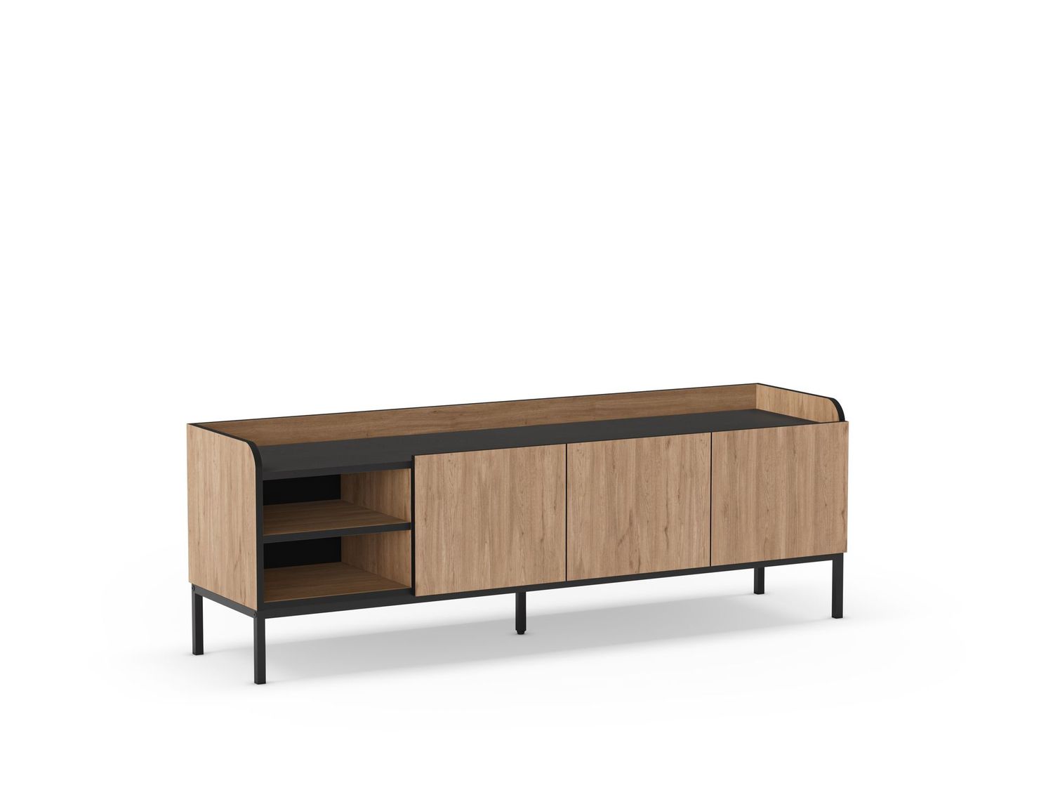 Mueble tv Adara 3 puertas 2 huecos roble/negro