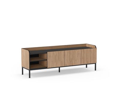 Mueble tv Adara 3 puertas 2 huecos  160 cm roble/negro patas de metal