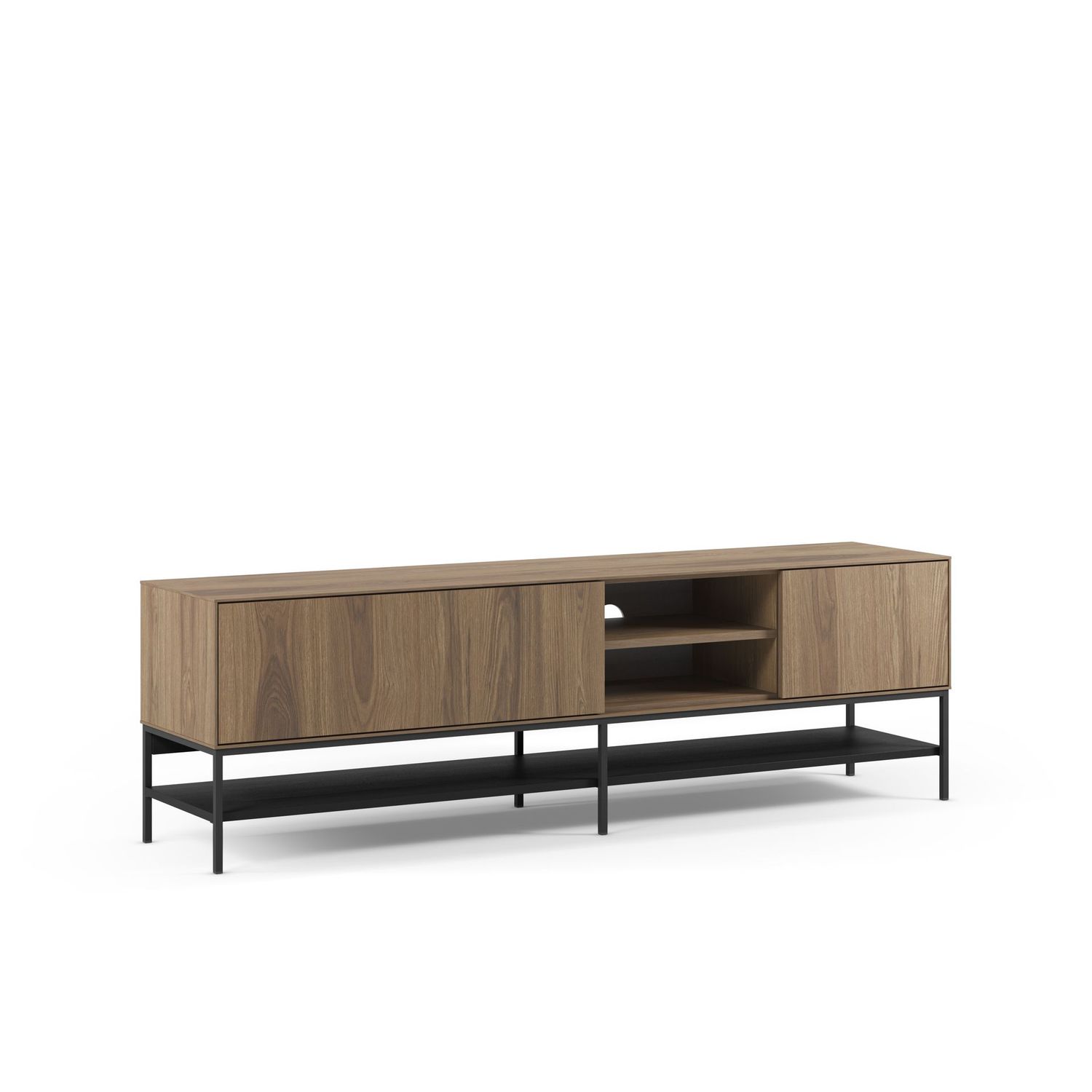 Mueble tv Amira 2 puertas 2 huecos 180 cm roble-ud/negro patas metal