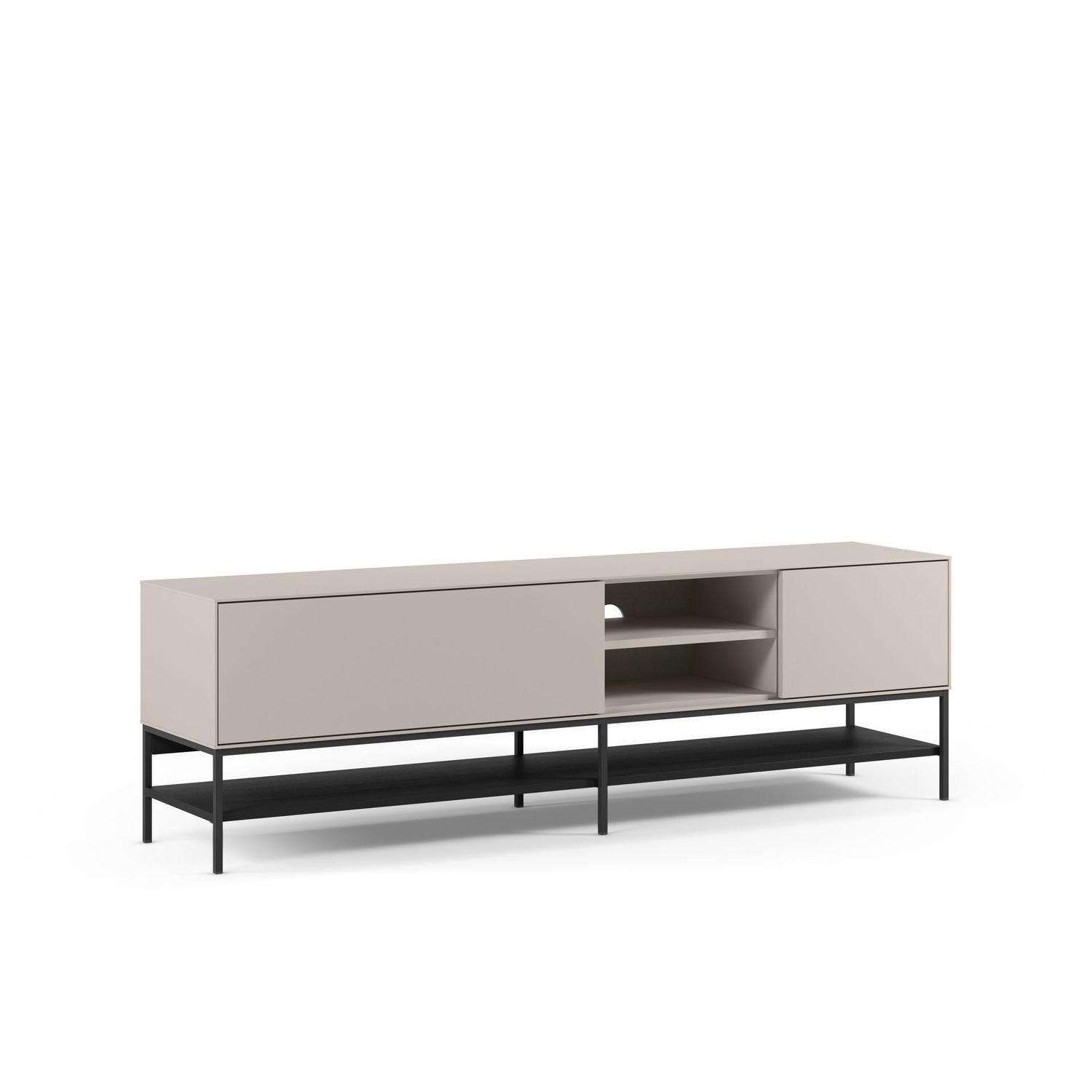 Mueble tv Amira 2 puertas 2 huecos 180 cm crema/negro patas metal