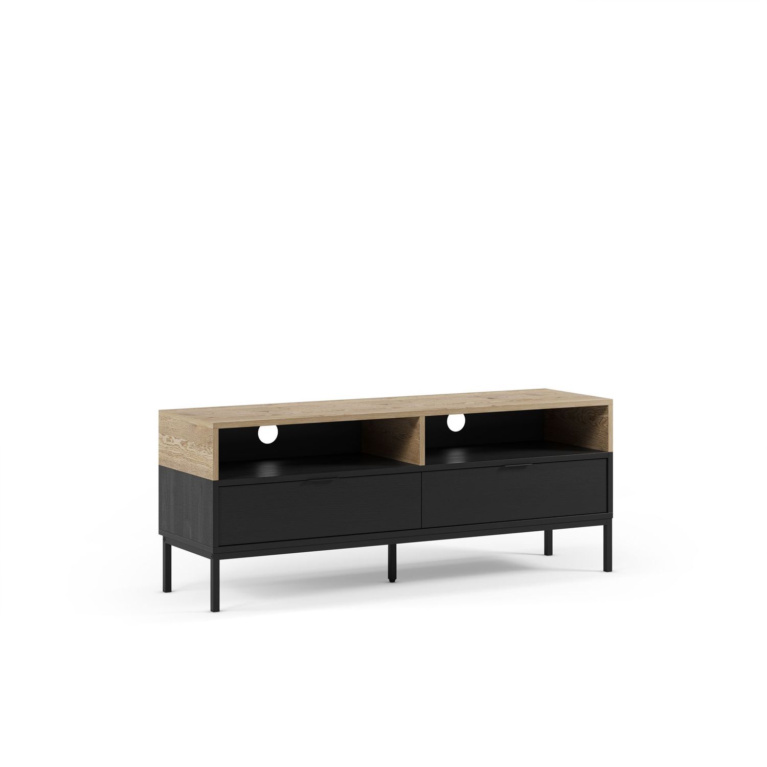 Mueble tv Marion 2 cajones 2 huecos 140 Roble-k/negro