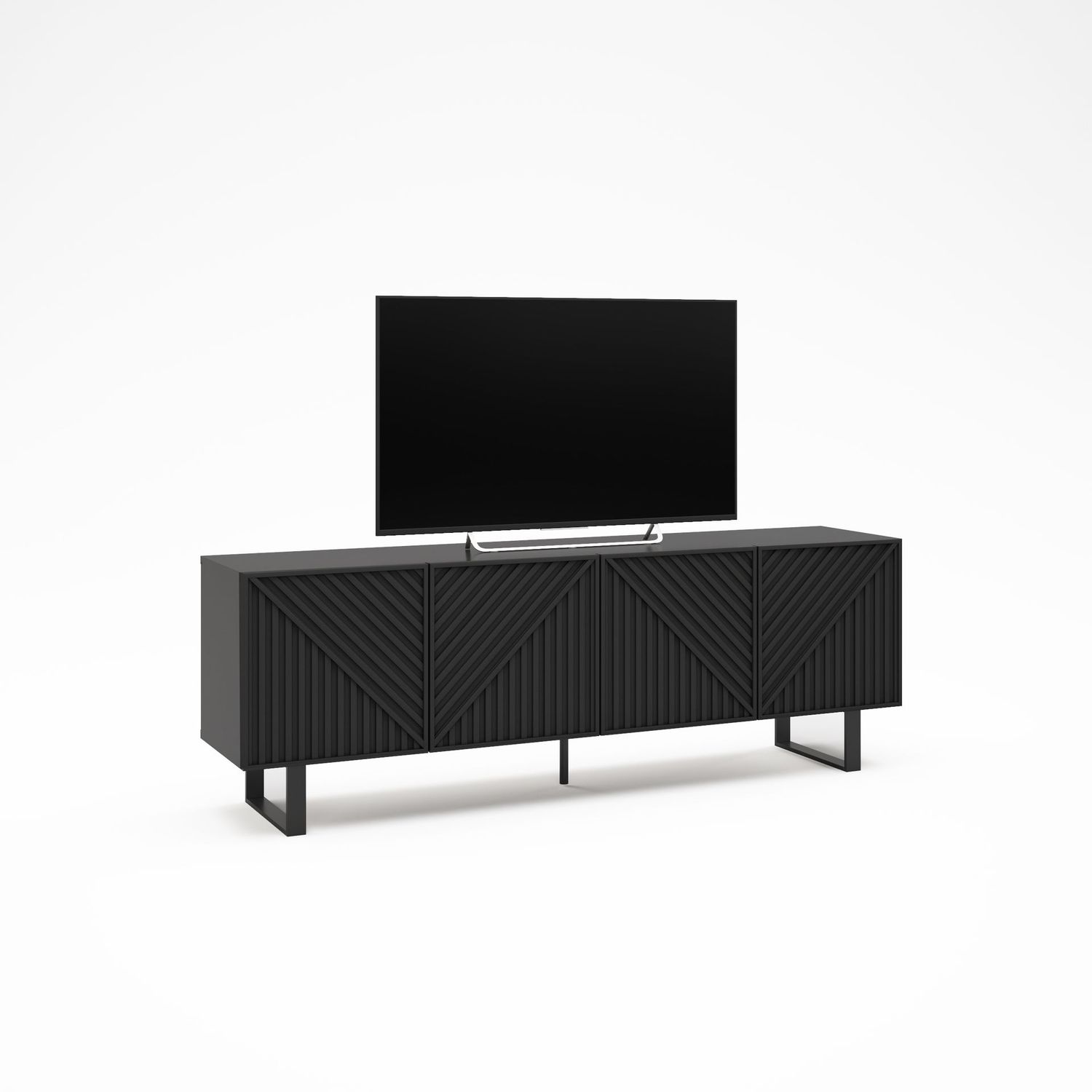 Mueble tv Peta 4 puertas Negro Pata metal 160 cm.