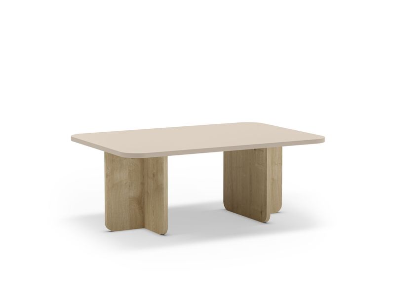 MESA CENTRO HILLARY 100 CM CREMA PATA ROBLE ESTILO MODERNO