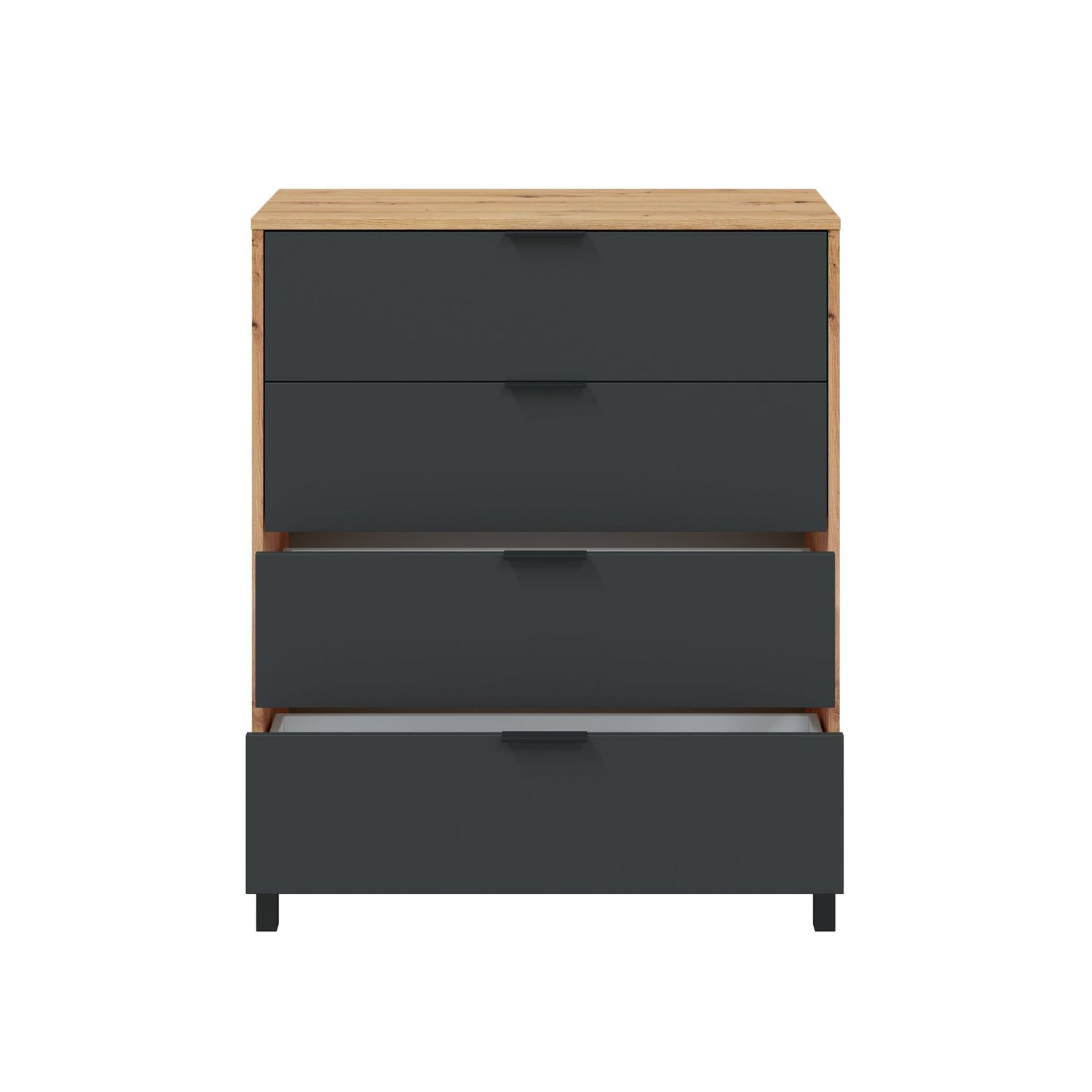 Comoda Enzo 4 cajones con patas roble nodi/gris antracita