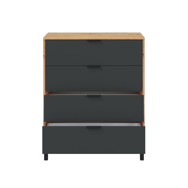 Comoda Enzo 4 cajones con patas roble nodi/gris antracita