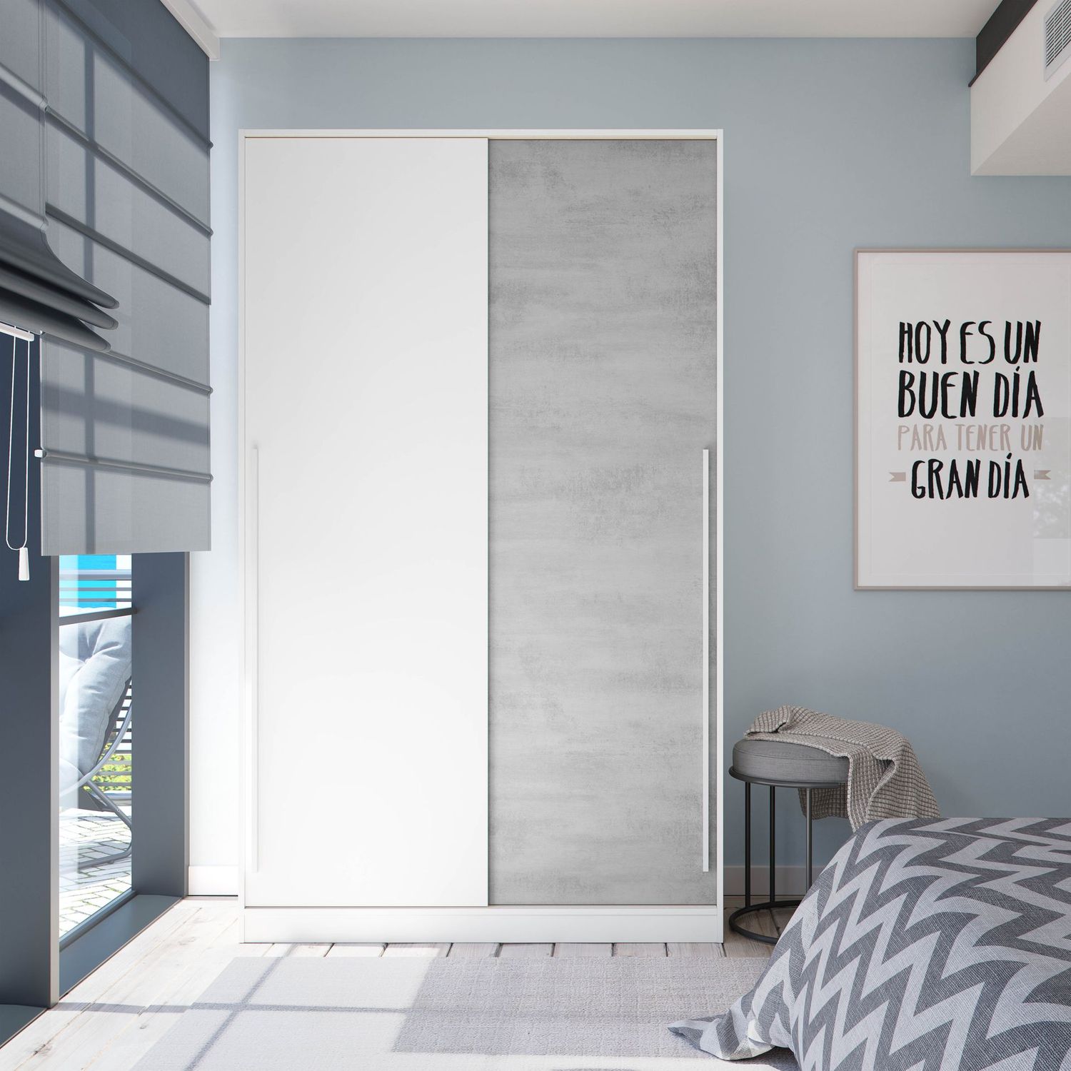 Armario 2 puertas correderas Noon Plus blanco artik/cemento