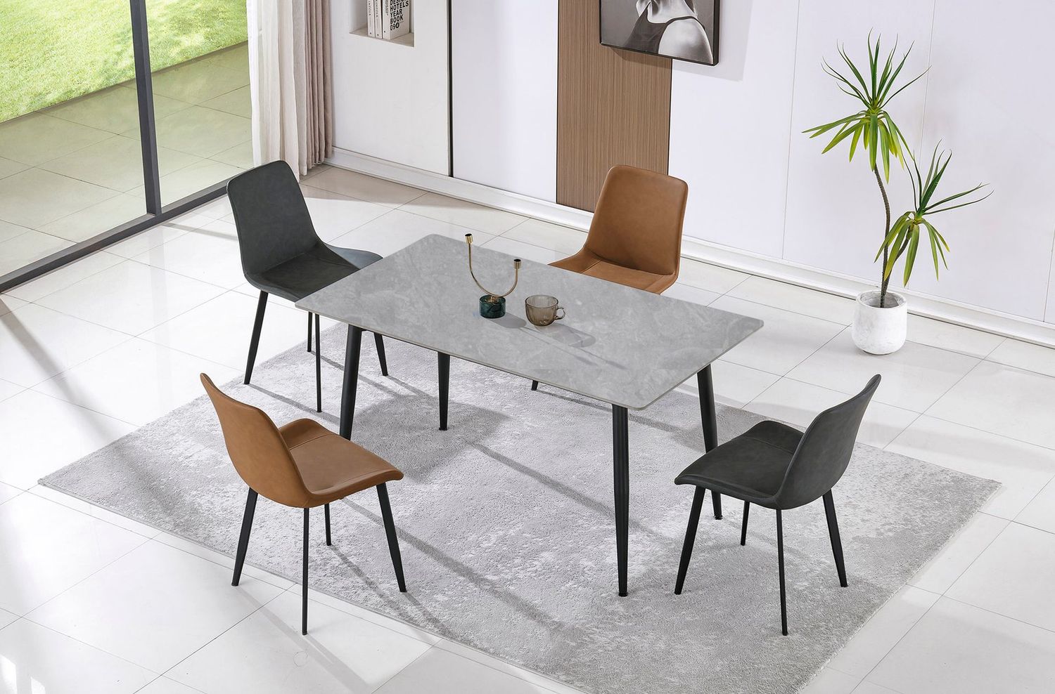 MESA COMEDOR FIJA BERNA 140 x 80 CM CERAMIC GREES GRIS