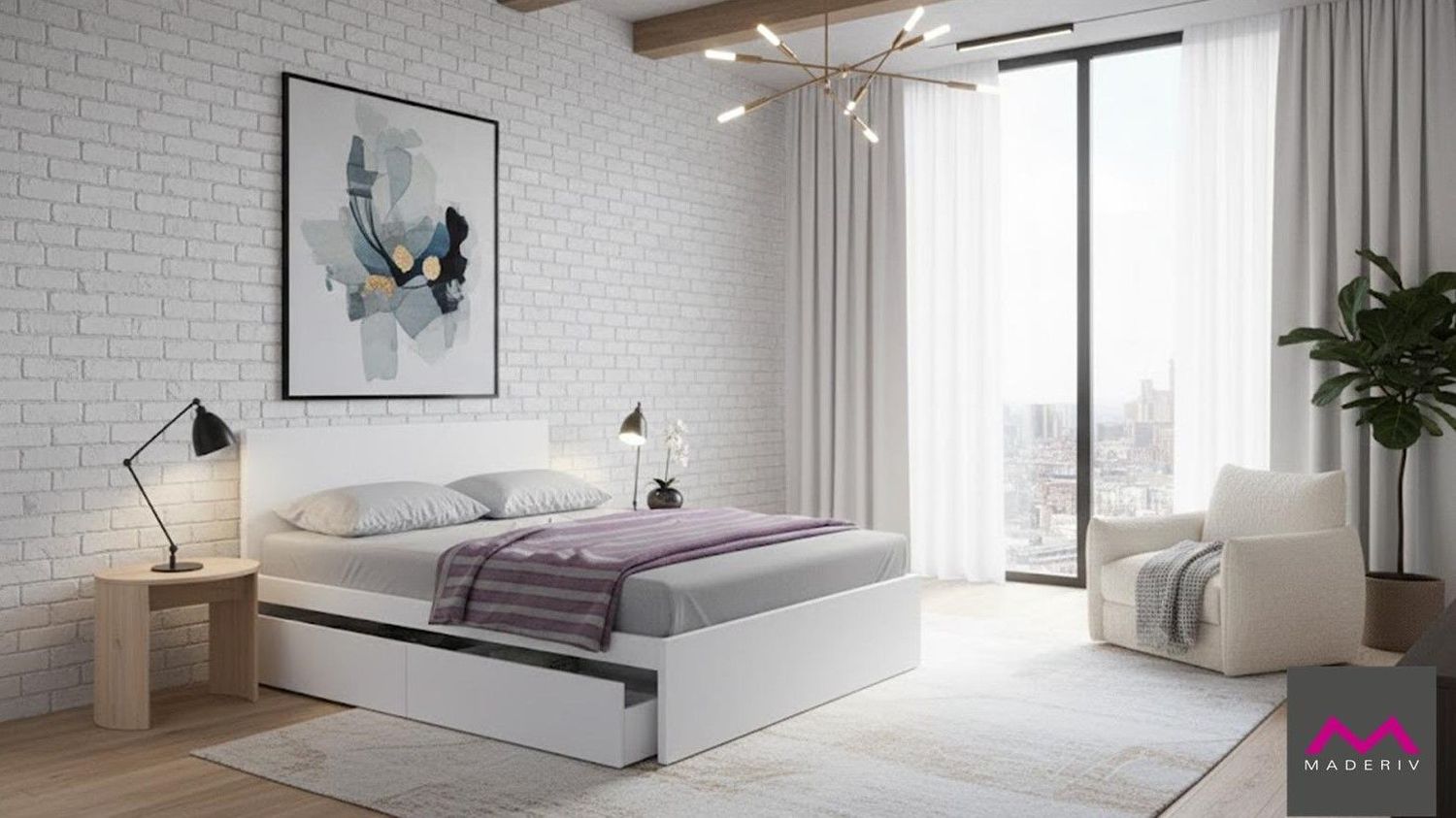 Cama con 4 cajones ATENAS para cama de 150 cm blanco artik Cama con 4 cajones ATENAS para cama de 150 cm blanco artik