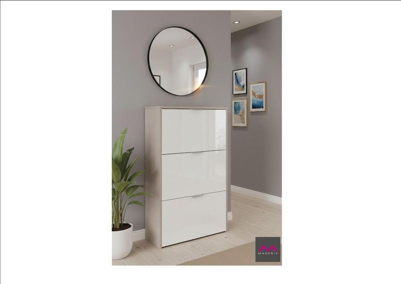 Zapatero ROSARIO de 3 Puertas Roble/Blanco Brillo