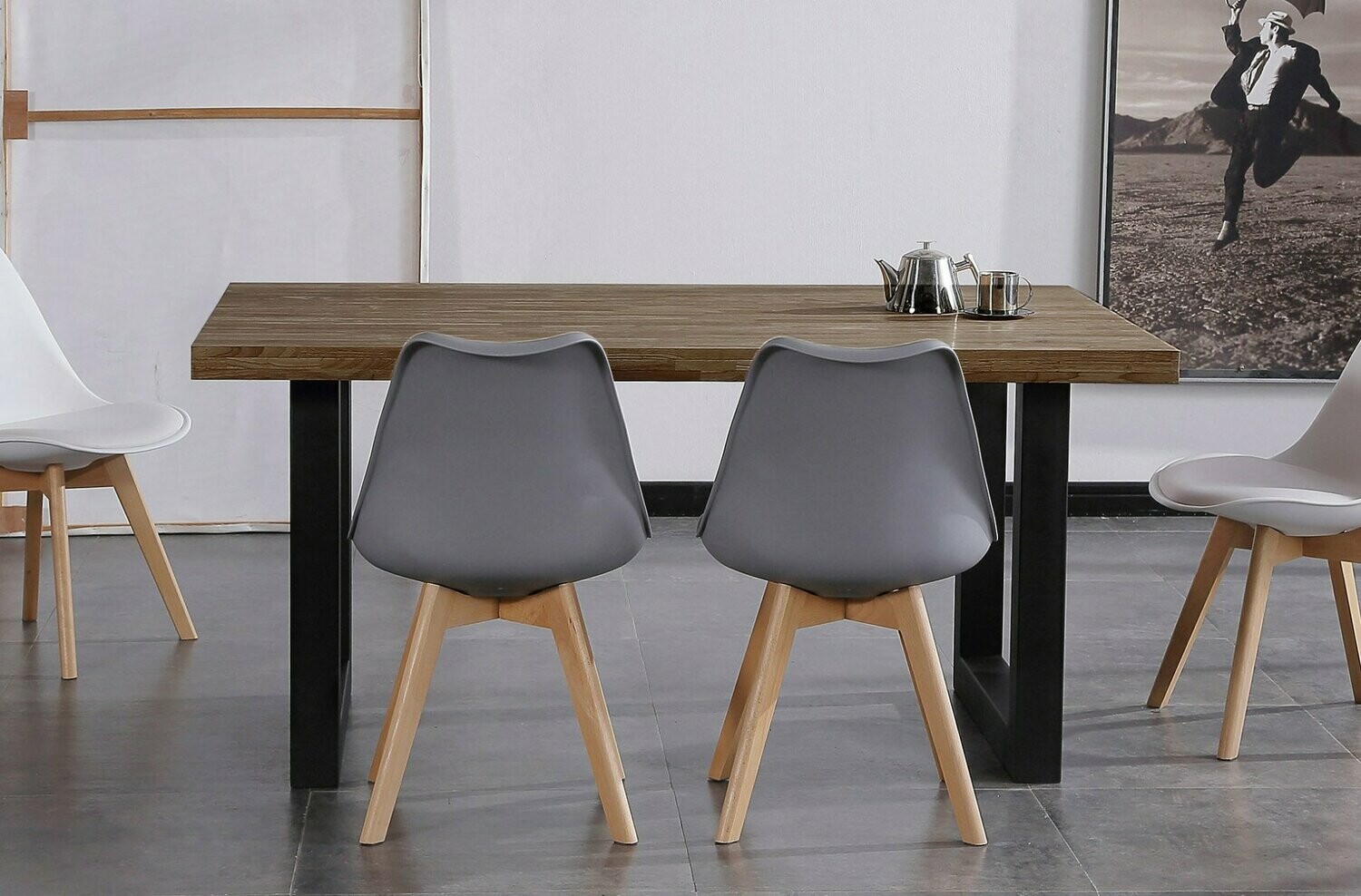 MESA COMEDOR FIJA LOFT ROBLE ESTILO INDUSTRIAL MADERA Y METAL 160 CM