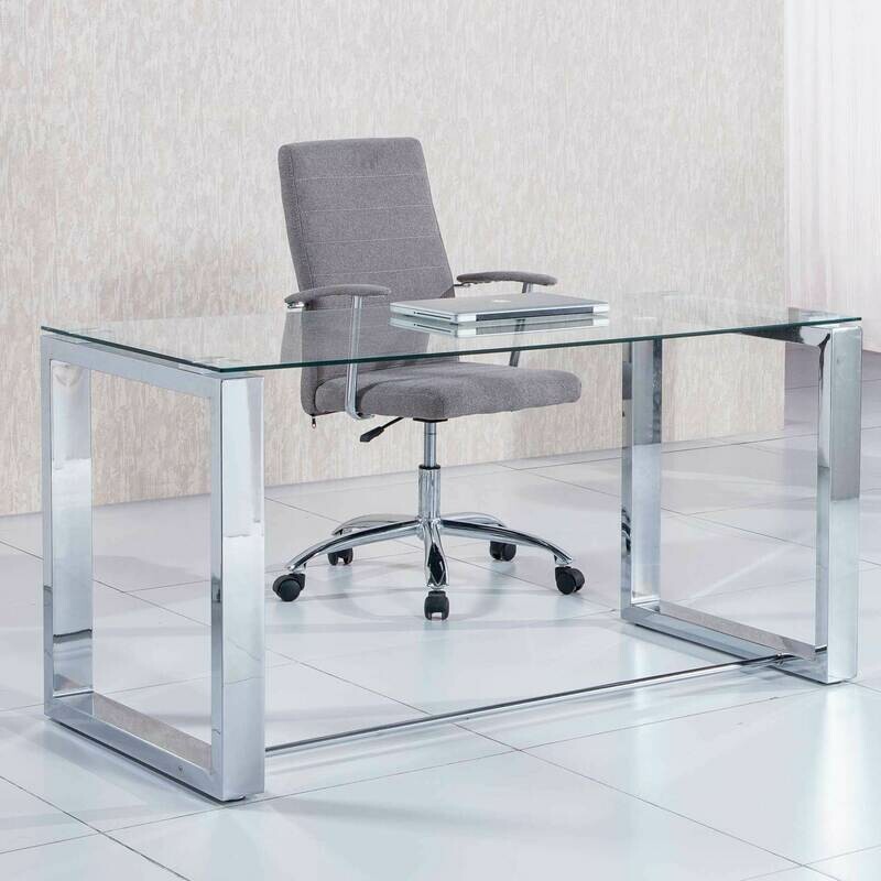 MESA DESPACHO OFFICE PATAS CROMO CRISTAL ESTILO MODERNO