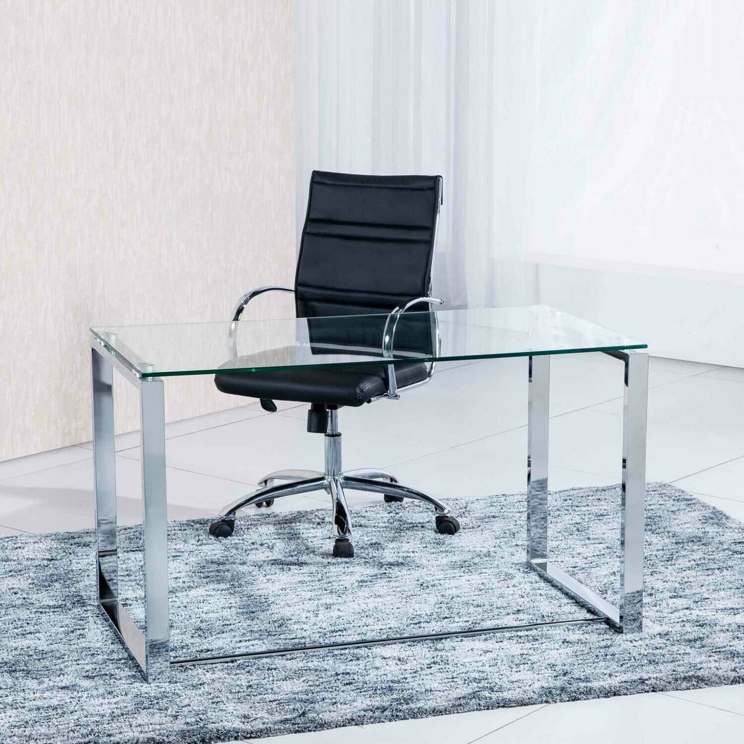 MESA ESTUDIO BENETTO 120 PATAS CROMO Y CRISTAL