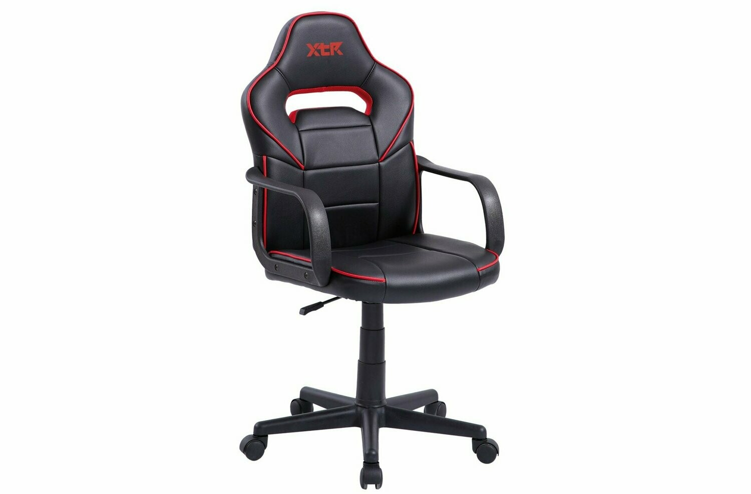 SILLON GAMER XTR JUNIOR REGULABLE EN ALTURA SIMIL PIEL NEGRA CON DETALLES EN ROJO