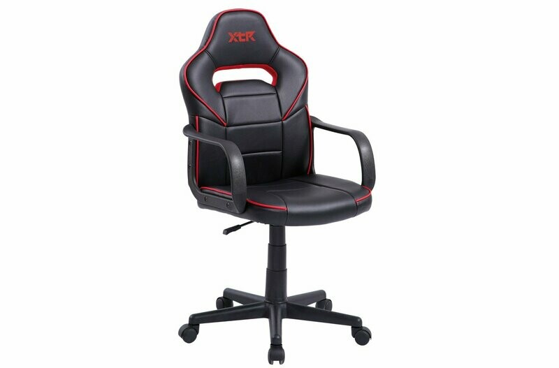 SILLON GAMER XTR JUNIOR REGULABLE EN ALTURA SIMIL PIEL NEGRA CON DETALLES EN ROJO