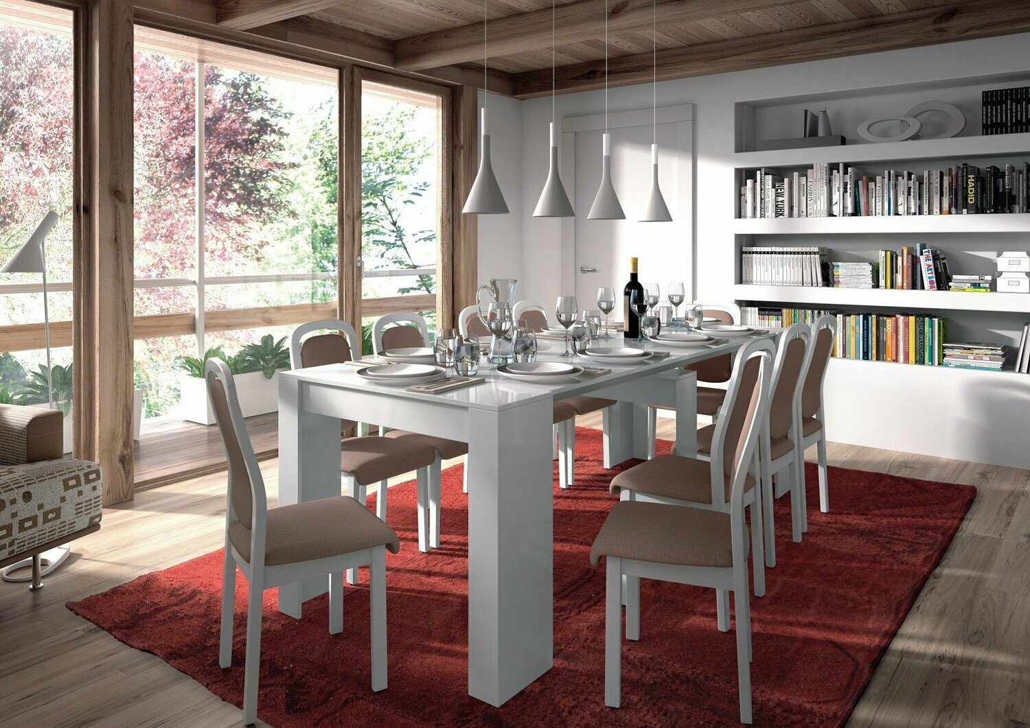 MESA CONSOLA EXTENSIBLE BLANCO BRILLO FUNZIONALE