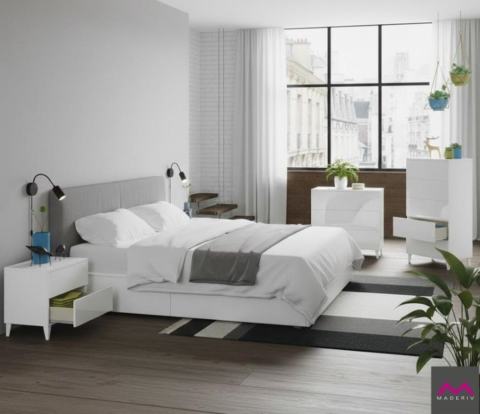 COMODA DIVA 5 CAJONES CON PATAS BLANCO BRILLO ESTILO NORDICO