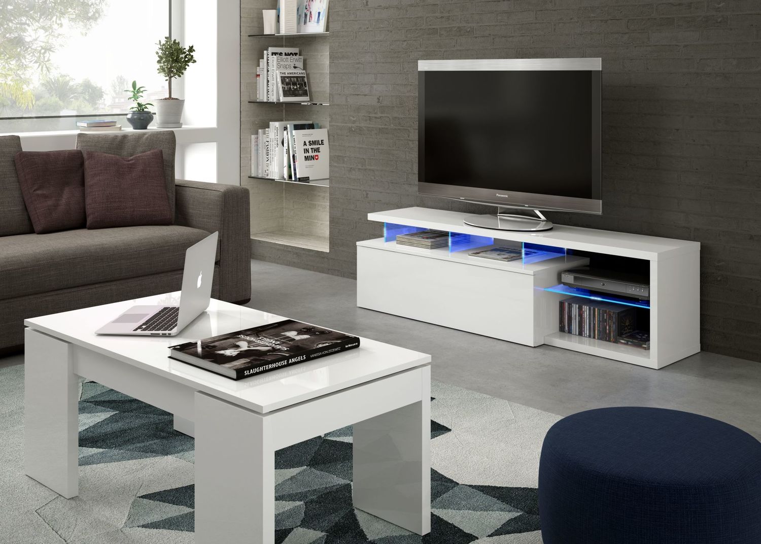 COMPOSICION DE SALON LED‑TECH CON LED INTEGRADA BLANCO BRILLO