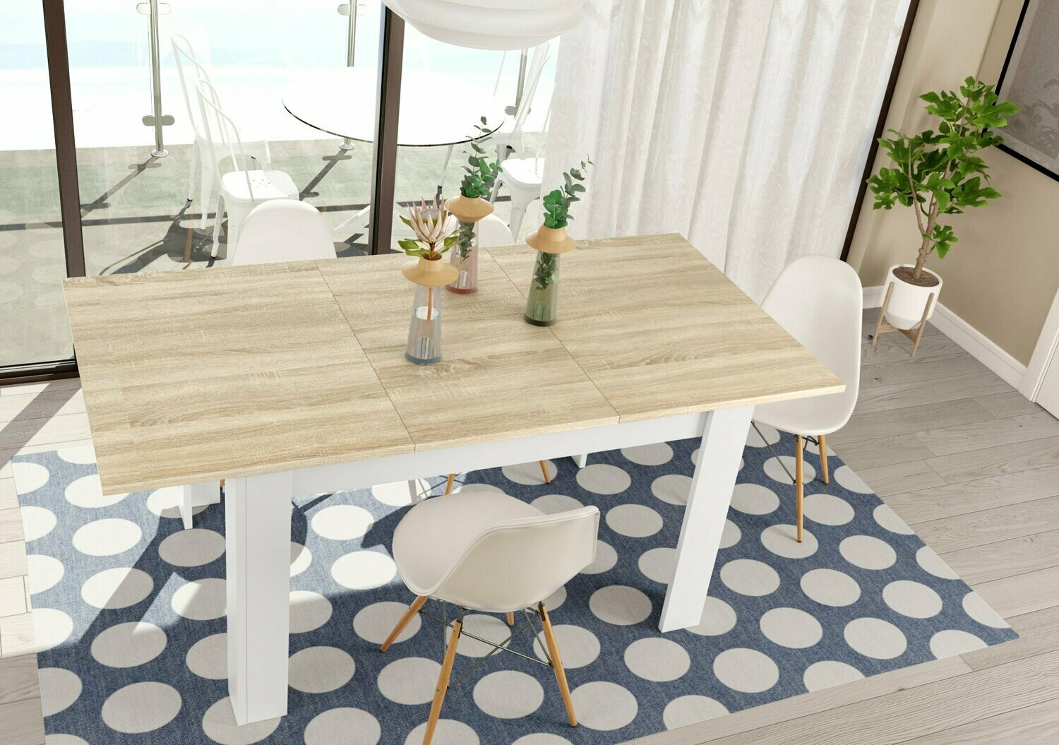 MESA COMEDOR EXTENSIBLE PRACTICO 140 × 90 ROBLE CANADIAN/BLANCO ARTIK