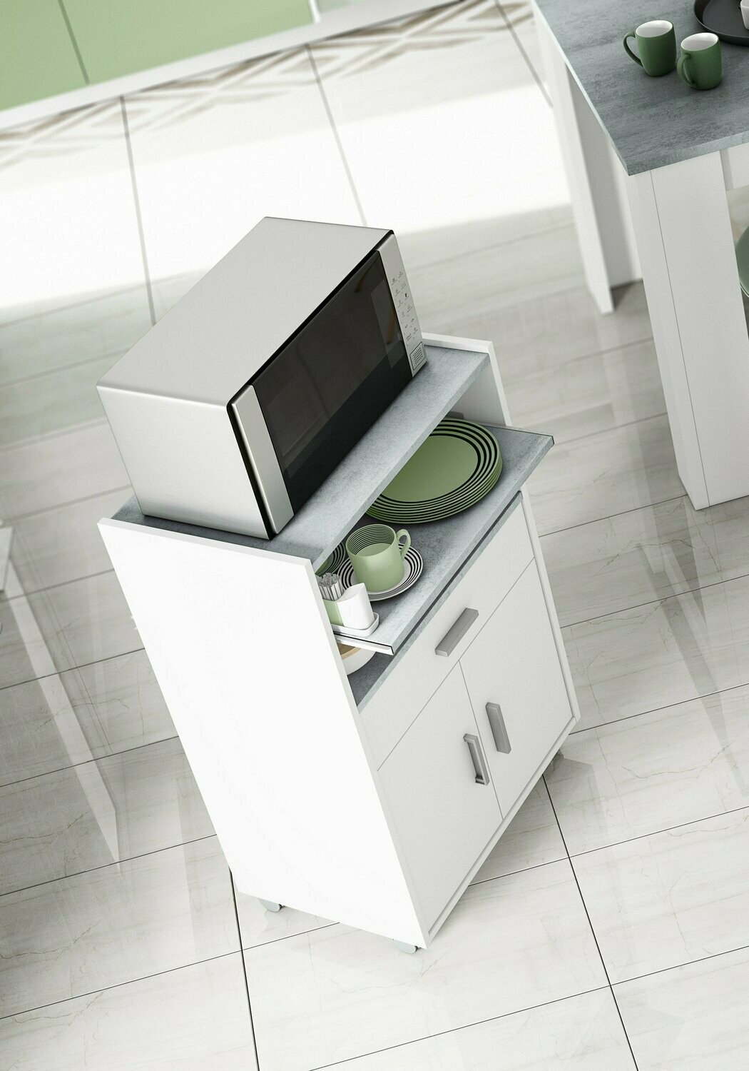 MUEBLE MICROONDAS CHEFF CON 1 CAJON Y 2 PUERTAS BLANCO/CEMENTO MUEBLE MICROONDAS CHEFF CON 1 CAJON Y 2 PUERTAS BLANCO/CEMENTO