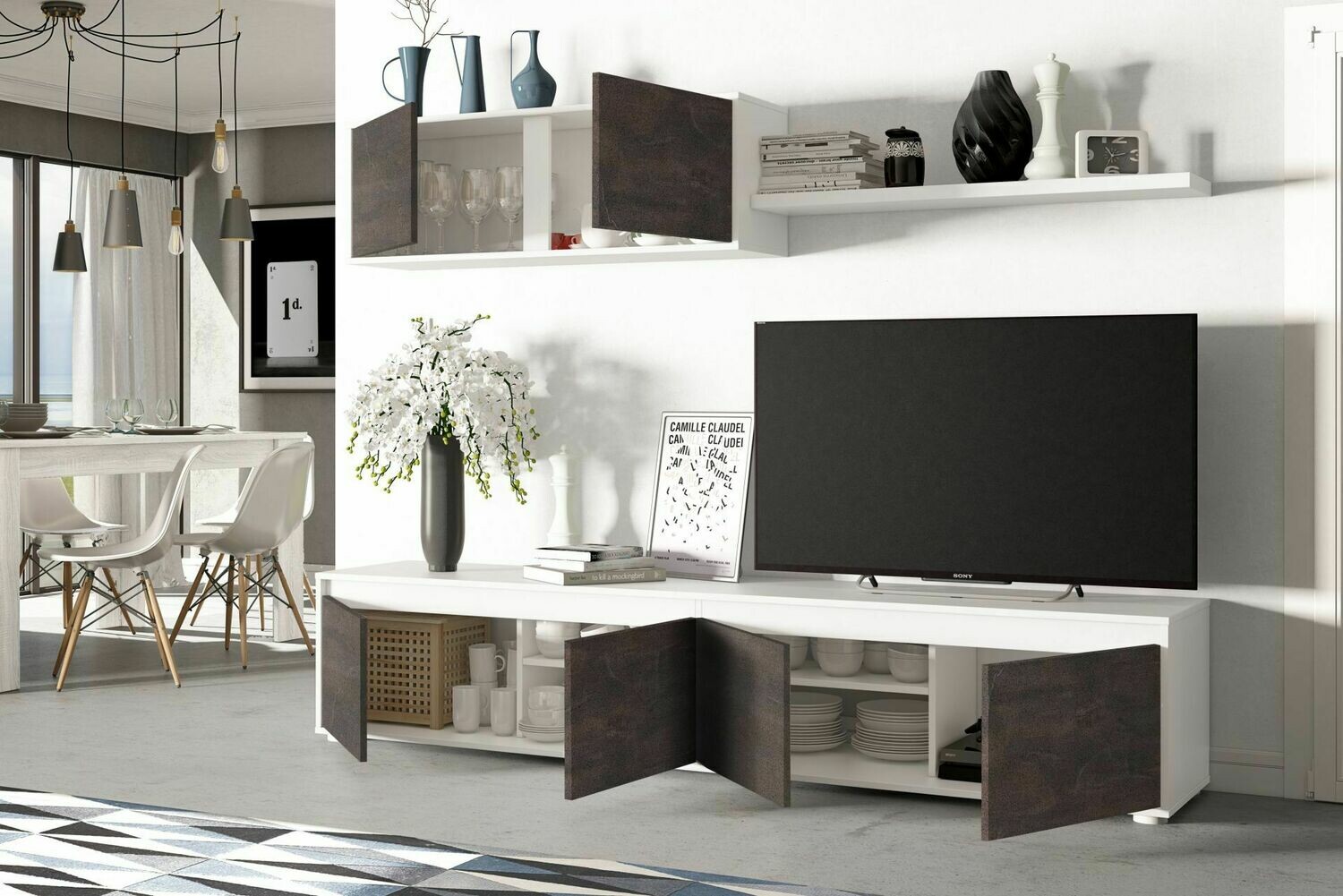 COMPOSICION DE SALON HOME BLANCO ARTIK/OXIDO ESTILO MODERNO