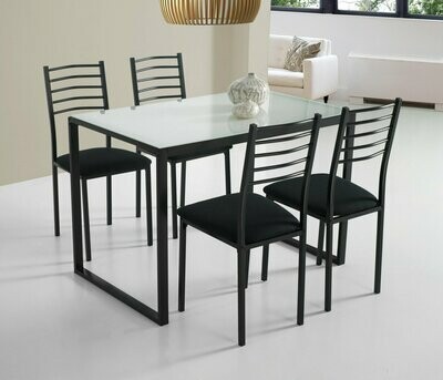 CONJUNTO MESA Y SILLAS NOA CRISTAL Y METAL ESTILO MODERNO CONJUNTO MESA Y SILLAS NOA CRISTAL Y METAL ESTILO MODERNO