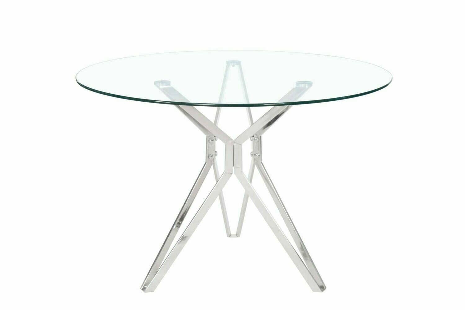 MESA COMEDOR REDONDA 110 CM. RIVER CRISTAL Y ACERO ESTILO MODERNO