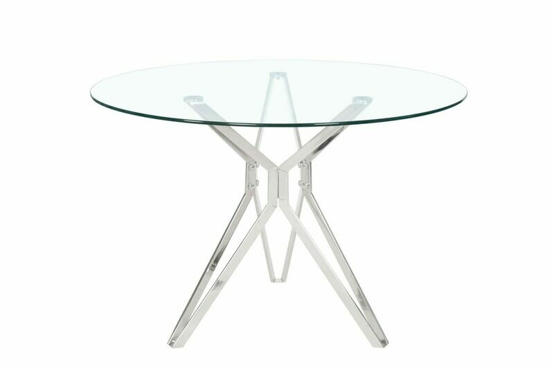MESA COMEDOR REDONDA 110 CM. RIVER CRISTAL Y ACERO ESTILO MODERNO