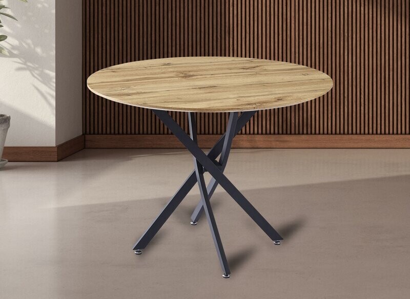 MESA COMEDOR REDONDA NESY 100 ROBLE Y METAL ESTILO INDUSTRIAL