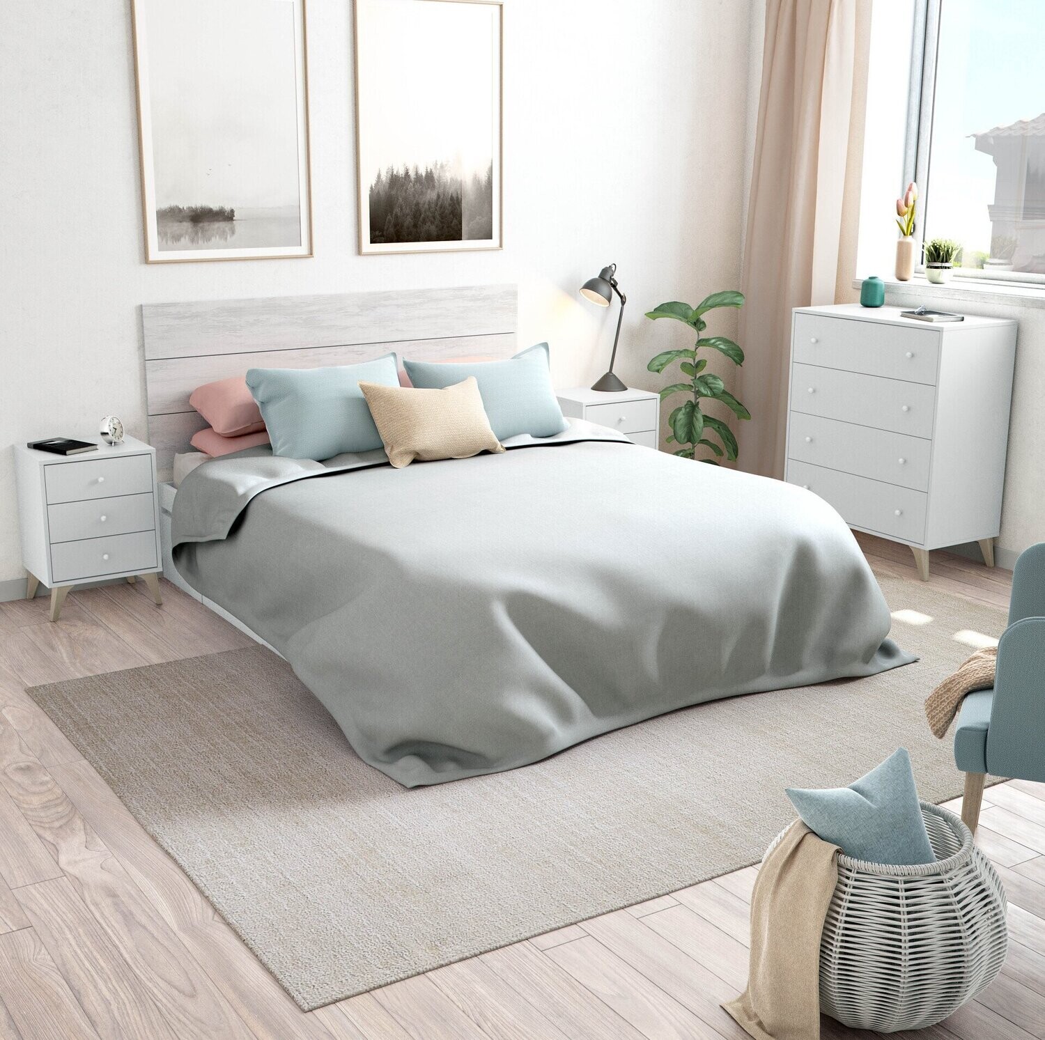 CABECERO + 2 MESITAS DE 3 CAJONES DREAMS BLANCO
