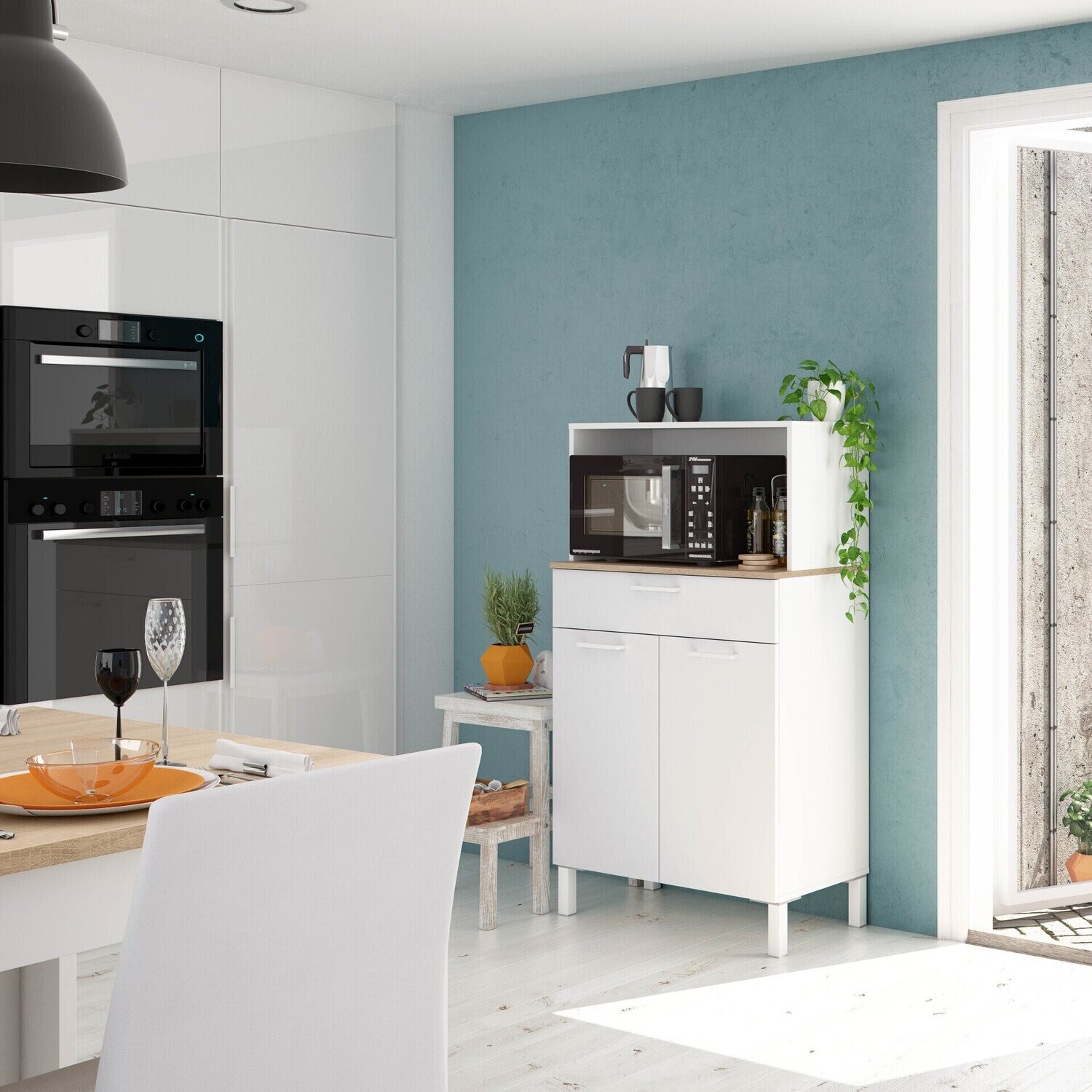 MUEBLE MICROONDAS 2 PUERTAS Y 1 CAJON FAST BLANCO/ROBLE MUEBLE MICROONDAS 2 PUERTAS Y 1 CAJON FAST BLANCO/ROBLE