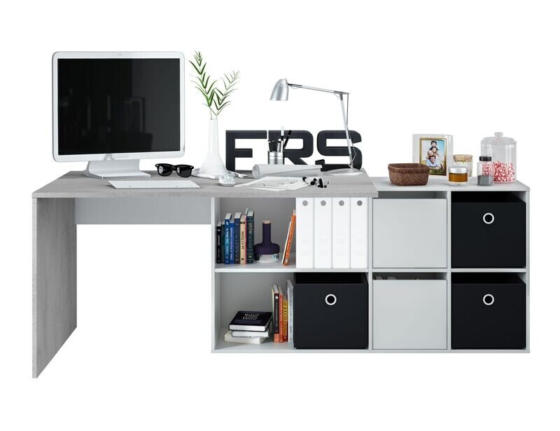 MESA ESCRITORIO REVERSIBLE CON BUC MULTIPOSICION OFFICE BLANCO ARTIK/CEMENTO