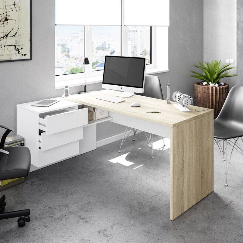 MESA DESPACHO REVERSIBLE CON BUC STYLE ROBLE CANADIAN/BLANCO ARTIK