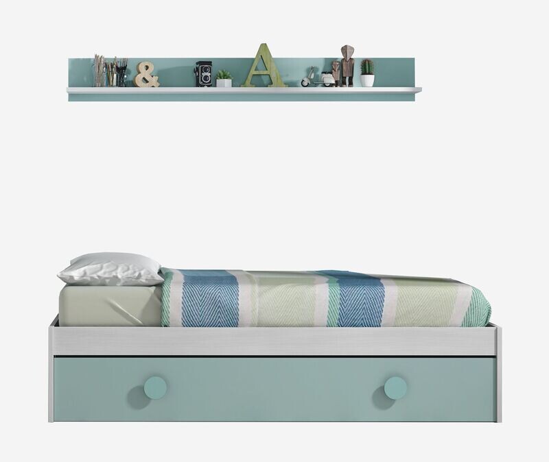 CAMA NIDO JUVENIL CON CAJON Y ESTANTE DE 90 X 190 ENJOY BLANCO ALPES/VERDE AQUA