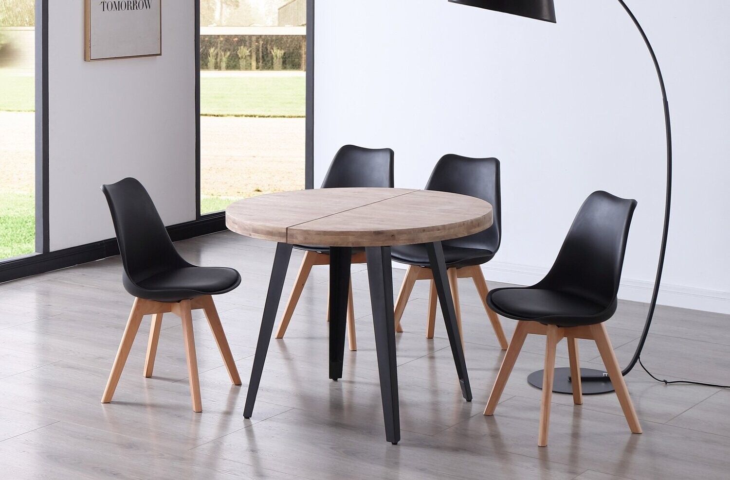 MESA COMEDOR REDONDA EXTENSIBLE BERG 100 CM ROBLE ESTILO INDUSTRIAL MESA COMEDOR REDONDA EXTENSIBLE BERG 100 CM ROBLE ESTILO INDUSTRIAL