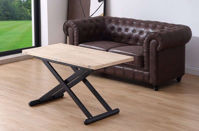 MESA CENTRO ELEVABLE Y EXTENSIBLE ROBLE/METAL ESTILO INDUSTRIAL