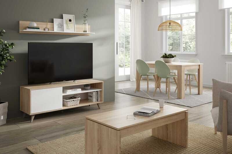 MUEBLE TV CON HUECO Y PUERTA Y ESTANTE DE COLGAR RELAX ROBLE CANADIAN/BLANCO ARTIK MUEBLE TV CON HUECO Y PUERTA Y ESTANTE DE COLGAR RELAX ROBLE CANADIAN/BLANCO ARTIK