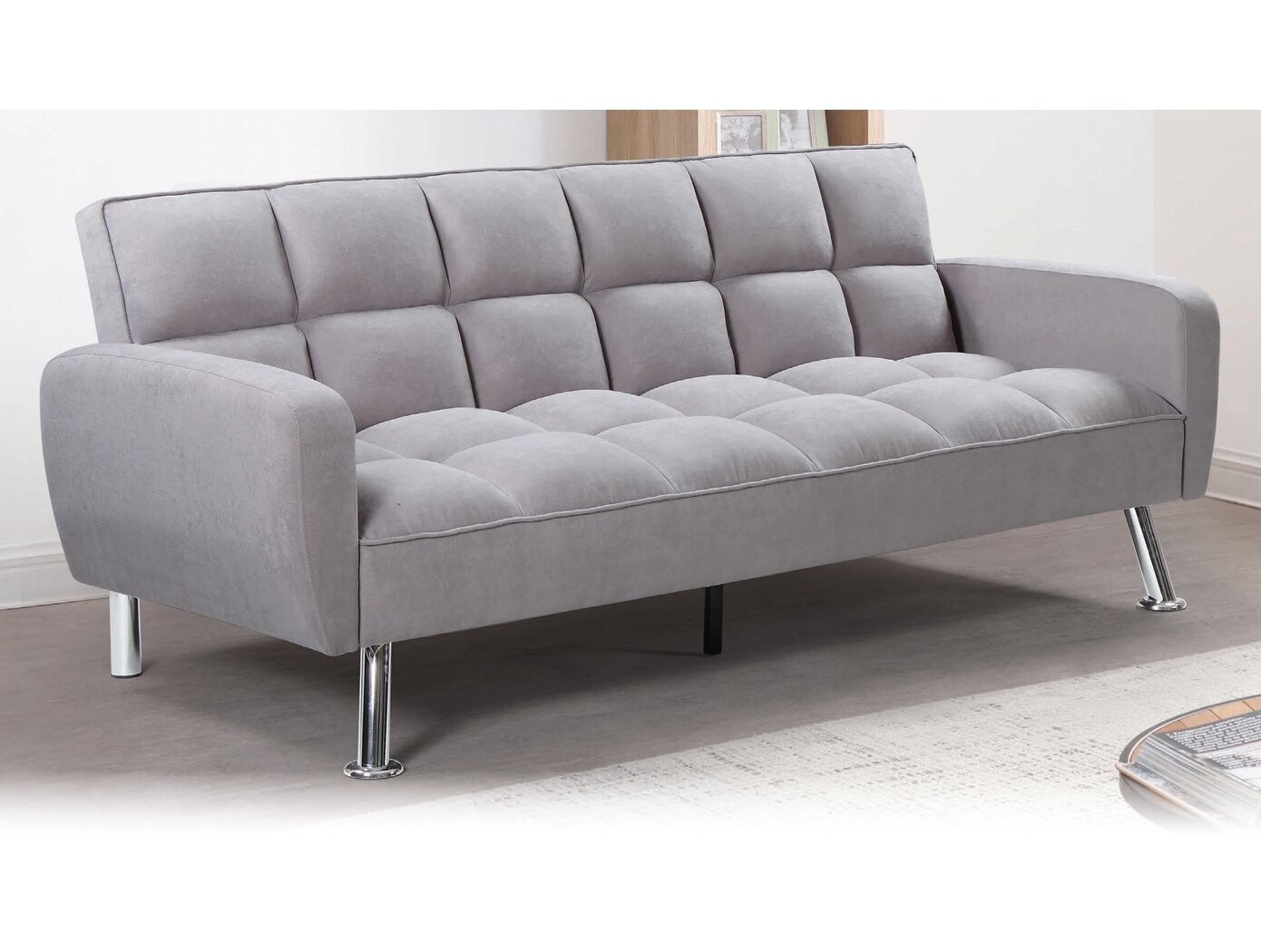 SOFA CAMA NEO TAPIZADO VELVET GRIS CLARO PATAS CROMADAS SOFA CAMA NEO TAPIZADO VELVET GRIS CLARO PATAS CROMADAS