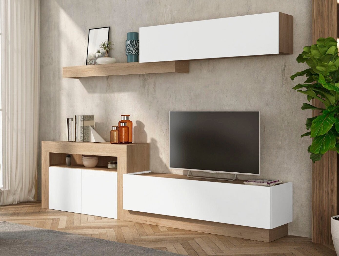 COMPOSICION DE SALON MODERN BLANCO/BAMBU ESTILO MODERNO COMPOSICION DE SALON MODERN BLANCO/BAMBU ESTILO MODERNO