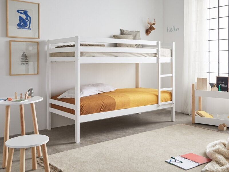 LITERA DE MADERA PREMIUM DE 90 X 190 BLANCO SOMIER INCLUIDO LITERA DE MADERA PREMIUM DE 90 X 190 BLANCO SOMIER INCLUIDO