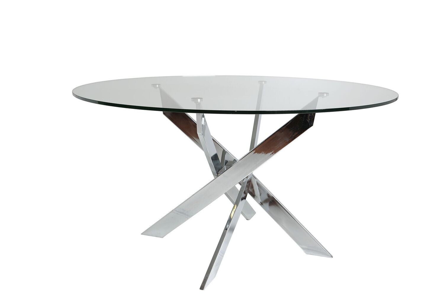 MESA COMEDOR REDONDA RUTH 140 CM CRISTAL PATAS CROMADAS ESTILO MODERNO MESA COMEDOR REDONDA RUTH 140 CM CRISTAL PATAS CROMADAS ESTILO MODERNO