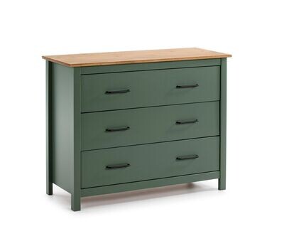 COMODA MIRANDA 3 CAJONES VERDE/CERA ESTILO NORDICO COMODA MIRANDA 3 CAJONES VERDE/CERA ESTILO NORDICO