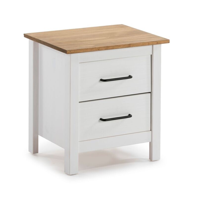 MESITA DE NOCHE MIRANDA 2 CAJONES BLANCO/CERA ESTILO NORDICO MESITA DE NOCHE MIRANDA 2 CAJONES BLANCO/CERA ESTILO NORDICO