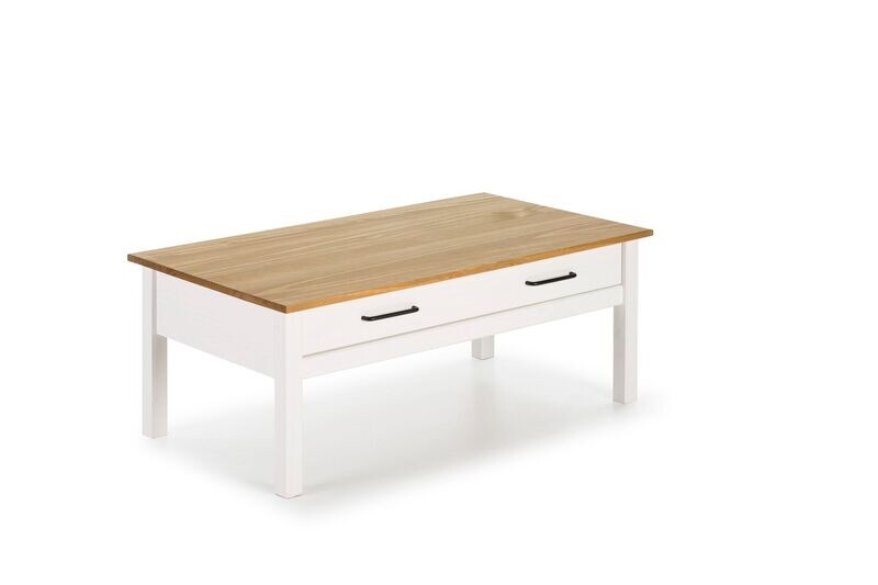 MESA CENTRO MIRANDA CON 1 CAJON BLANCO/CERA ESTILO INDUSTRIAL