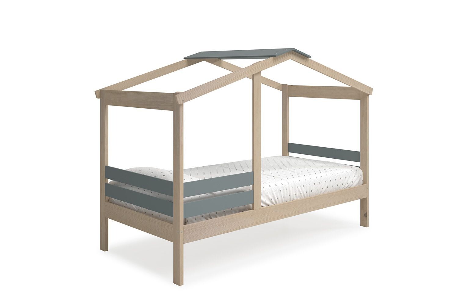 CAMA CABAÑA ANGEL 90 CM CERA BLANCA/VERDE KAKI SOMIER INCLUIDO
