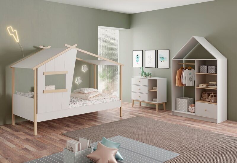 CAMA CABAÑA LUBA 90 CM BLANCO/CERA BLANCA SOMIER INCLUIDO