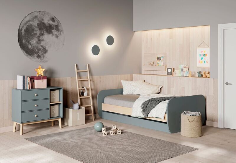 CAMA NIDO ESTEBAN 90X190/90 X 180 VERDE KAKI/CERA SOMIER INCLUIDO