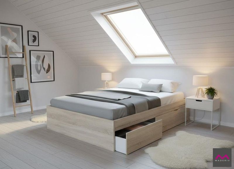 CAMA CON 4 CAJONES BED PARA CAMA DE 150 CM ROBLE CANADIAN CAMA CON 4 CAJONES BED PARA CAMA DE 150 CM ROBLE CANADIAN